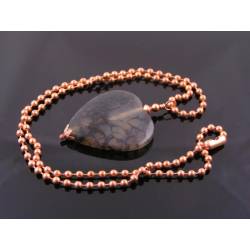 Extra Large Black Cracked Agate Heart Pendant on solid Ball Chain