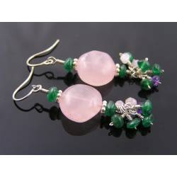 Rose Quartz, Green Aventurine and Amethyst Earrings