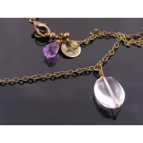 Rock Quartz Necklace, Quartz, Amethyst and Peridot