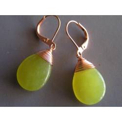 Olive Green Jade Drop Earrings, Copper