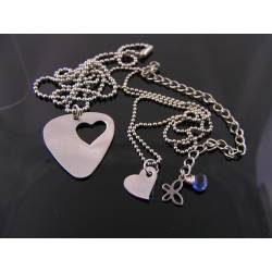Matching Couple Necklaces, Guitar Pick and Heart Pendants