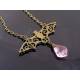 Filigree Bat Necklace with Faceted Pink Drop
