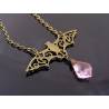 Filigree Bat Necklace with Faceted Pink Drop