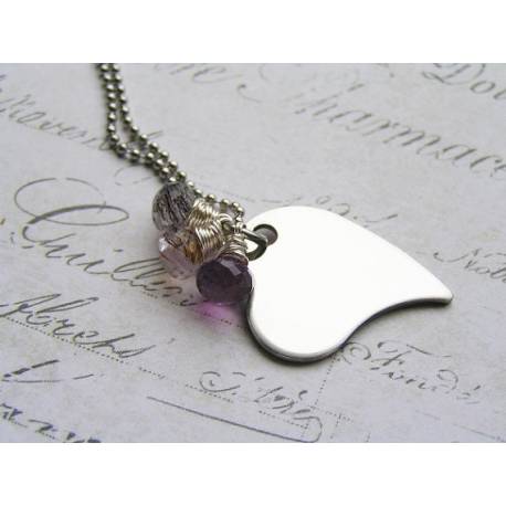 Heart Necklace with Moss Amethyst Gemstones
