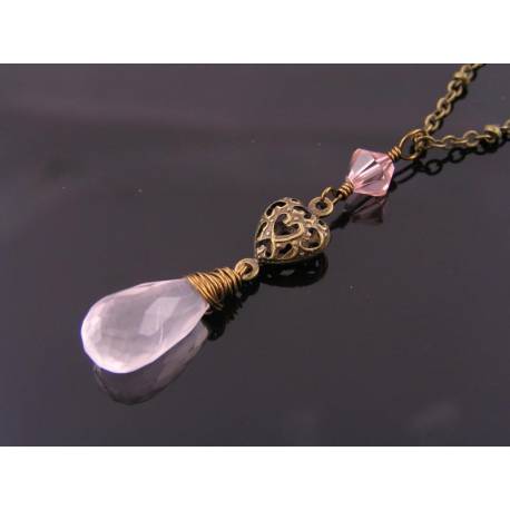 Gorgeous Rose Quartz and Filigree Heart Necklace