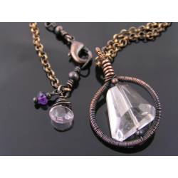 Large Rock Crystal Wire Wrapped Pendant Necklace