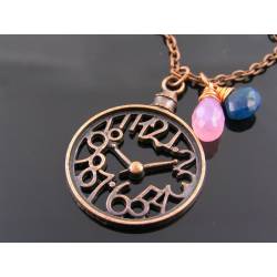 Pink Chalcedony and Apatite Clock Necklace