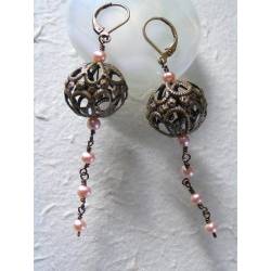 Filigree Ball Earrings with Pink Freshwater Pearls