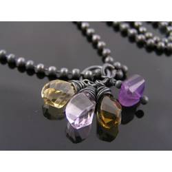 Gemstone Charm Necklace with Champagne Citrine, Amethyst, Beer Quartz