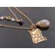 Large Gray Agate Drop and Etched Tag Pendant Necklace