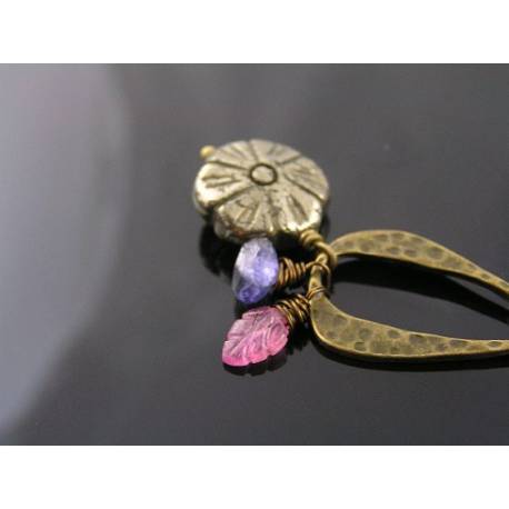 Pyrite Flower, Iolite and Pink Sapphire Necklace