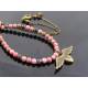 Natural Pink Rhodonite and Angel Wing Charm Necklace