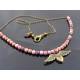 Natural Pink Rhodonite and Angel Wing Charm Necklace
