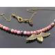 Natural Pink Rhodonite and Angel Wing Charm Necklace
