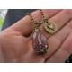 Heart Charm and Large Champagne Pink Faceted Drop Necklace