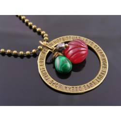 Carved Chalcedony, Malachite Drop and Jasper Star Inspirational Necklace