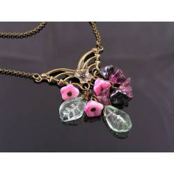 Butterfly Flower Necklace, Czech Beads