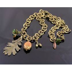 Forest Charm Necklace, Large Chain with Oak Leaf Charm, Octoberfest