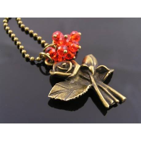 Red Roses Necklace, Glowing Red Czech Crystal Pendant