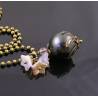 Dark Gray Colored Shell Pearl with Cream Flower Charm