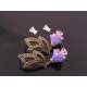 Leaf Ear Studs with Purple Flowers