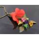 Large Bright Red Lucite Flower and Leaves Necklace