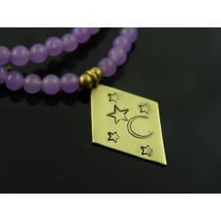 Amethyst and Hand Stamped Charm Necklace