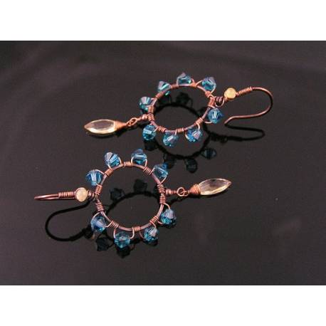 Teal Crystals and Citrine Halo Earrings