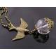 Bird Necklace with Large Rock Quartz Crystal Ball