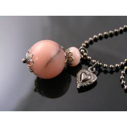 Heart Necklace With Pink Magnesite and Opal
