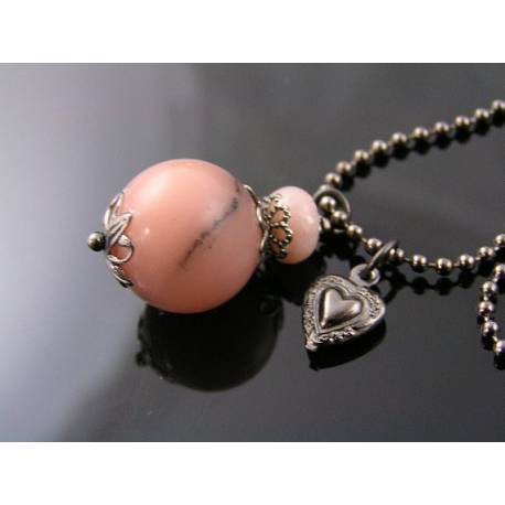 Heart Necklace With Pink Magnesite and Opal