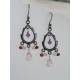 Oxidized Silver Chandelier Earrings with Rose Quartz, Garnet and Amethyst