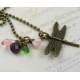 Dragonfly Charm Necklace, Amethyst, Crystal and Czech Flower Beads