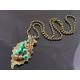 Turquoise and Pink Flowers with Leaf Pendant Necklace