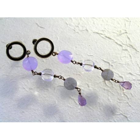 Colour Change Lavender Quartz, Labradorite and Amethyst Earrings
