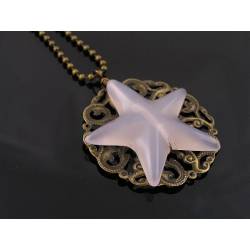 Carved Grey Agate Star Filigree Necklace