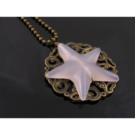 Carved Grey Agate Star Filigree Necklace