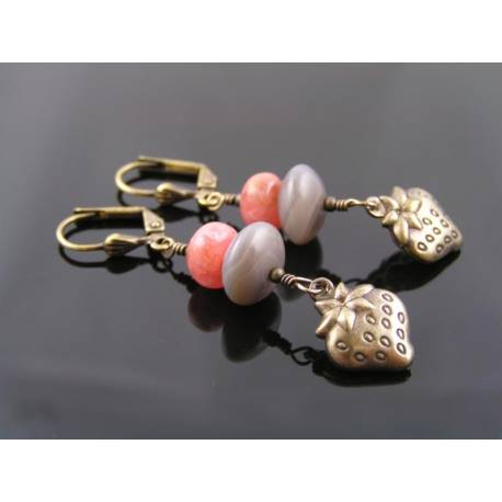 Rodochrosite and Grey Agate Strawberry Earrings
