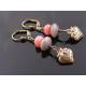 Rodochrosite and Grey Agate Strawberry Earrings