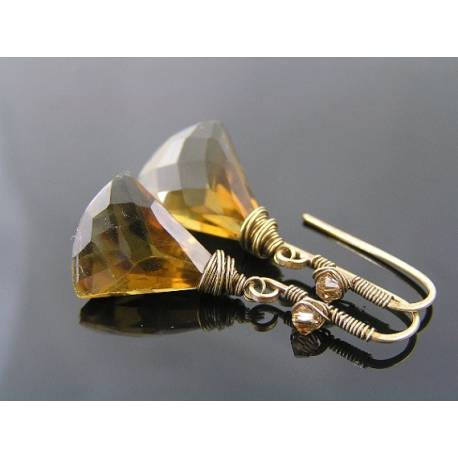 Fan Shaped Beer Quartz Drop Earrings,