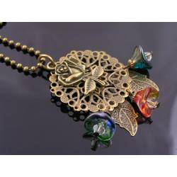 Filigree Leaf and Czech Flower Necklace