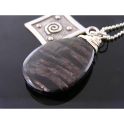 Hyperstene with Abstract Spiral Pendant Necklace