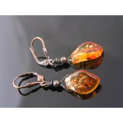 Bright Orange/Red Czech Leaf Earrings