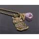 Pink Crystal Set Owl Pendant Necklace