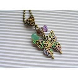 Amethyst, Chalcedony and Mystic Quartz Butterfly Necklace