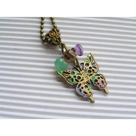Amethyst, Chalcedony and Mystic Quartz Butterfly Necklace