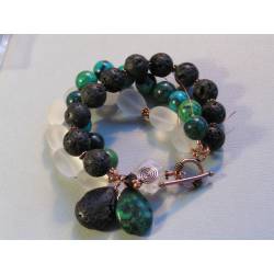 Huge Bracelet with Chrysocolla, Lava Rock and Rock Quartz