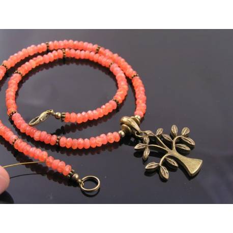 Orange Jade and Tree of Life Necklace