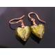 Olive Lampwork Heart Earrings