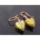 Olive Lampwork Heart Earrings